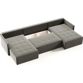 Sofnet Wohnlandschaft Leno U mit Schlaffunktion - U-Form Couch, Ecksofa mit Bettkasten, Couchgranitur mit Bettfunktion, Schlafsofa, Big Sofa - Velours Sto... - Dunkelgrau