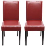 MCW 2er-Set Esszimmerstuhl Stuhl Küchenstuhl Littau ~ Kunstleder, rot, dunkle Beine