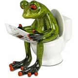 Formano Frosch auf Toilette mit Zeitung Figur 11cm handbemalt lustige Kunststein Deko – witzige Geschenkidee und originelle Indoor-Dekoration für Bad, Regal, Büro