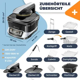 Kesser KESSER® Multikocher Küchengerät mit 16 Programme - Grillen, Backen, Dampfgaren Vorheiz- & Warmhaltefunktion, Schnellkochkopf, Heißluftfritteuse, Reiskocher, Slow Cooker, Joghurtbereiter