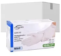 Hygonorm® Nitrilhandschuhe Safe Fit, puderfrei, weiß 26100 , 1 Karton = 10 Packungen à 200 Stück, Größe XL