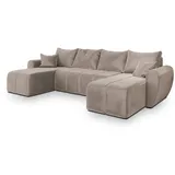 masseno Ecksofa U-Form Polyester 4-Sitzer Beige