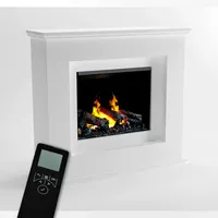 GLOW FIRE Wasserdampf Kamin Athene (Standkamin) - Elektrokamin mit Heizung und Kaminfeuer - Kaminkonsole aus Holz mit patentiertem Opti-myst-LED Kamineinsatz, 122x118x37 cm - Weiß