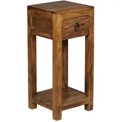KADIMA DESIGN Beistelltisch MUMBAI Massiv-Holz Sheesham 68cm hoch Wohnzimmer-Tisch mit Schublade Design Landhaus-Stil