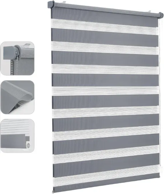 Sekey Doppel-Rollo, Klemmfix, ohne Bohren für Fenster, 70 cm breites Doppel-Rollo, Duo-Rollo Sonnenschutz, 70x120cm, Grau