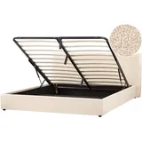 Beliani Polsterbett Beige Bouclé mit Stauraum Lattenrost 180x200 cm Hochklappbar Hohes Kopfteil Modernes Design für Schlafzimmer Betten, Polsterbetten