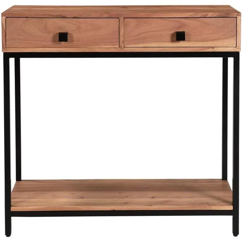 Console avec rangements 2 tiroirs en bois massif et métal noir L80 cm AXELLE