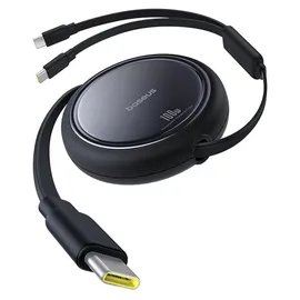 Baseus Mirror, 2-in-1 einziehbares Kabel, USB-C - 2x USB-C, 100W PD, 1m, Schwarz