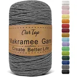 OurTop Premium Makramee Garn Grau, 2mm x 500m Macrame Cord Makramee Schnur Makramee Kordel, Garn für DIY Handwerk, Weben Dekoration, Hängepflanze Pflanze Aufhänger