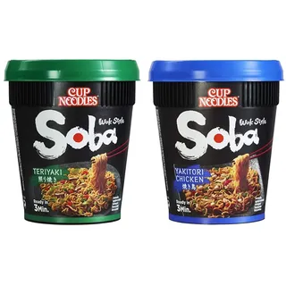 Nissin Cup Noodles Soba Cup – Teriyaki, 8er Pack, Wok Style Instant-Nudeln japanischer Art, mit Teriyaki-Sauce und Gemüse (8 x 90 g) & Nissin Cup Noodles Soba Cup – Yakitori Chicken, 8er Pack (8x89 g)