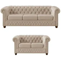 S-Style Chesterfield Polstergarnitur Samt 3-Sitzer + 2-Sitzer Beige