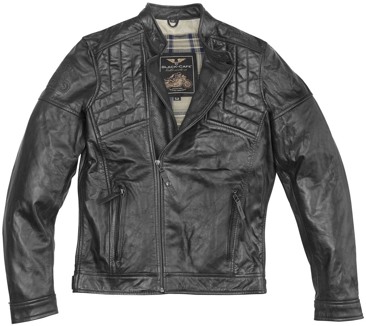 Black-Cafe London Philadelphia Motorfiets lederen jas, zwart, 48