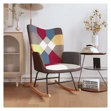 Merax Schaukelstuhl, Relaxstuhl Patchwork,Schaukelsessel,Relax Lounge,mit Hocker grau