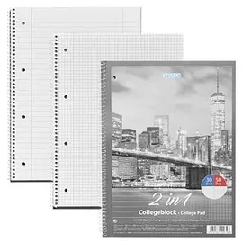 Toppoint Collegeblock 2 in 1 liniert und kariert DIN A4 Innen- und Außenrand, 1 Block