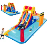 Costway Hüpfburg Wasserpark mit 2 Rutschen & Wasserkanone & Planschbecken
