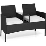 COSTWAY Gartenbank mit Tisch, 2-Sitzer Polyrattan Sitzbank, Sitzgruppe, Gartenmöbel, Terrassenmöbel, wetterfeste Balkonmöbel Weiß - Weiß/Schwarz