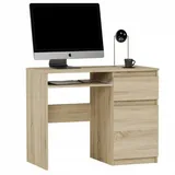 home collective Kleiner Schreibtisch mit 1 Schublade, 1 Tür und Tastaturablage, 96x50x76 cm, Sonoma - Naturbelassen