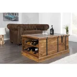 Couchtisch mit Weinregal Truhe massiv 100 cm Holz Wohnzimmertisch