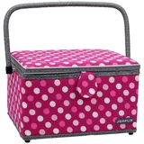 SEMPLIX Nähkorb Größe L, Polka Dots Beere/Rosa (30,5x22,5x19cm), Nähkästchen im frechen Punktedesign, Naehkasten in 5 trendigen Farben