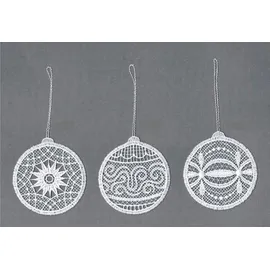 Stickereien Plauen Dekohänger STICKEREIEN PLAUEN "Weihnachtskugeln" Gr. 1, weiß, B:7cm H:7cm, Polyester, Dekohänger, Baumbehang "Weihnachtskugeln", bestickt