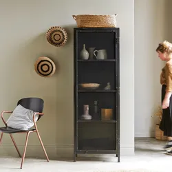 Geschirrschrank aus Metall schwarz mit Metallgeflecht 60  Alma