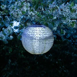 MARELIDA LED Solar Lampion mit Blumenmuster blau 25cm Party Balkon Terrasse