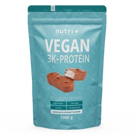 Nutri + Proteinpulver Vegan Schoko Kokos 1 kg - 3k Eiweißshake - Veganes Eiweißpulver - Schokolade Kokosnuss Protein Chocolate Coconut 1000 g Pulver