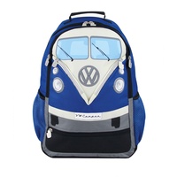 BRISA VW Collection - Volkswagen Wander-Laptop-Tages-Schul-Rucksack im T1 Bulli Bus Design (30l/Groß/Bus Front/Blau)