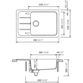 Schock Formhaus D-100LS A rechts aufliegend granit schwarz Handbetätigung 780 x 500 mm