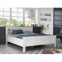 Bett FORTE "KASHMIR, Belastbarkeit 250 KG, dekoratives Kopfteil", weiß (pinie weiß, pinie weiß, pinie weiß), B:191,3cm H:99,4cm, Betten, Bett im Landhaustil, pflegeleicht, Dekor Pinie Weiß