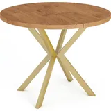 egen micha kliszczun Runder Ausziehbarer Esstisch mit Goldenen X-Gestell Beinen - ⌀ 100-180 cm - Loft Industriell Design - für 4-6 Personen - Braun - Braun