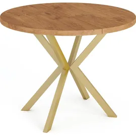 egen micha kliszczun Runder Ausziehbarer Esstisch mit Goldenen X-Gestell Beinen - ⌀ 100-180 cm - Loft Industriell Design - für 4-6 Personen - Braun - Braun