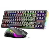 Redragon K552 Gaming Tastatur und Maus, Mauspad Combo 87 Tasten LED Hintergrundbeleuchtung Mechanische Gaming Tastatur mit Brauner Schaltern Gaming Mauspad für Windows PC Spiele - S113 DE QWERTZ