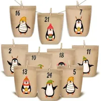 LuxusKollektion Adventskalender zum Befüllen Kraftpapiertüten Pinguin Braun - 24er Set