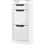 Vladon Schuhschrank, Weiß Hochglanz, Holzwerkstoff, 46x104x23 cm, Garderobe, Schuhaufbewahrung, Schuhschränke
