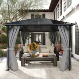 Amopatio Gartenpavillon 3x3 m Wasserdicht Stabil Winterfest, Pavillon mit Polycarbonat - Dach, Hardtop Pavillon mit Seitenteile für Garten, Terrassen (Grau)