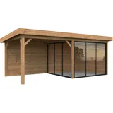 Palmako Gartenhaus Connect Lenna 16,6 m2 Set 705 Slide Plus mit Isolierglas-Schiebetüren - 28 mm hellbraun tauchgrundiert