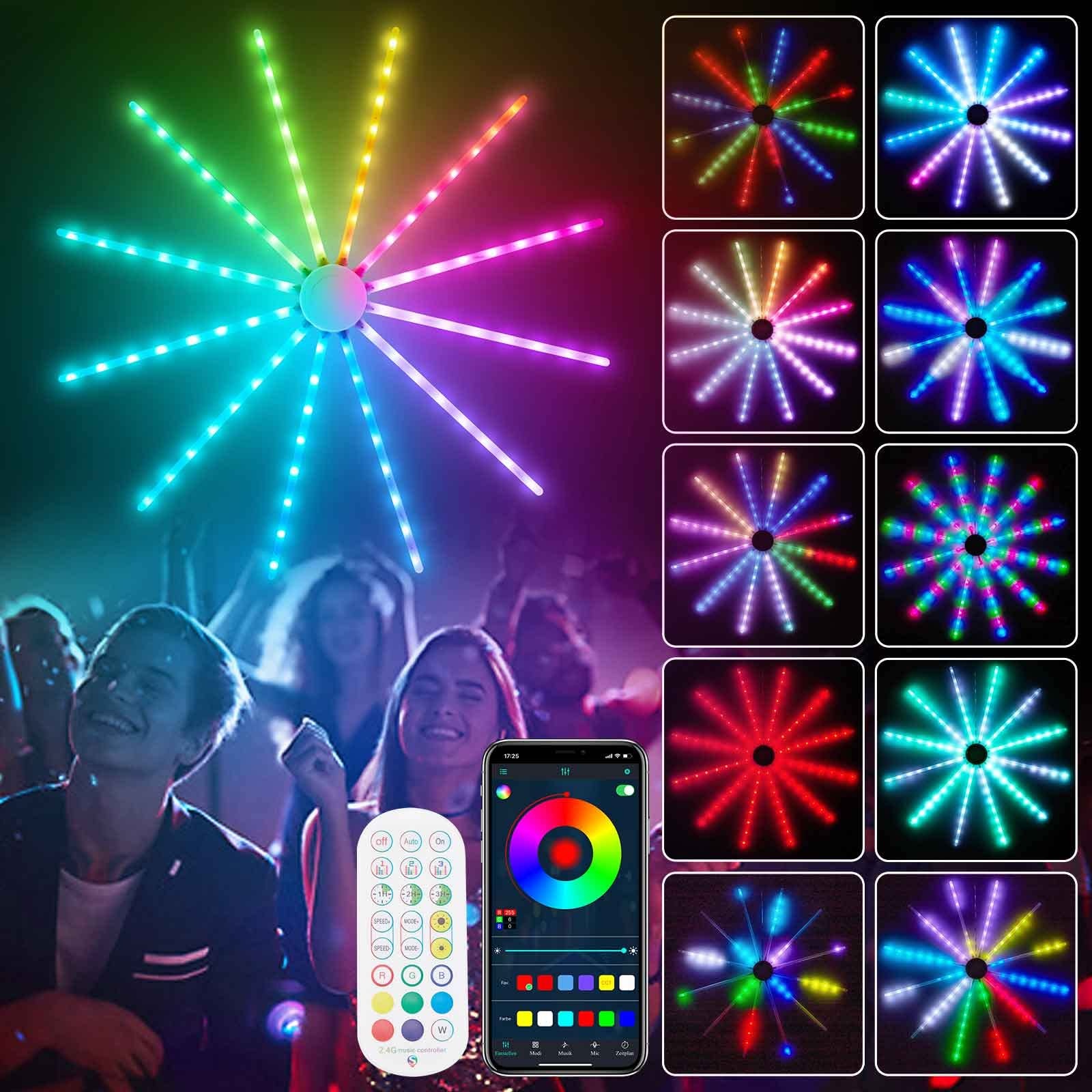 Rosnek LED Feuerwerk Lichter App Steuerung, Starburst Lichter 96LEDs, 213 Modi Wasserdicht Innen Lichterketten mit Fernbedienung für Weihnachten Party Bar Gaming Room Zimmer Deko