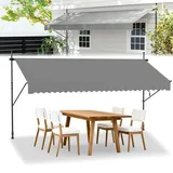 TATIVALO Klemmmarkise Gelenkarmmarkise Balkonmarkise ohne Bohren mit Handkurbel, UV-Schutz, Höhenverstellbar, PU-Beschichtung, Markise für Balkon, Terrasse, Garten, Sonnenschutz, Grau 300x120cm