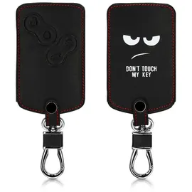 kwmobile Autoschlüssel Hülle kompatibel mit Renault 4-Tasten Autoschlüssel Karte (nur Keyless Go) - Kunstleder Schutzhülle Schlüsselhülle Don't Touch My Key Weiß Schwarz