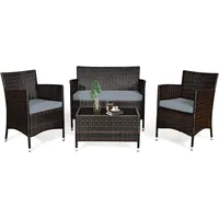 4-teiliges Rattanmoebel-set, Polyrattan Set Mit Hartglas Sofatisch, Rattan Lounge Inkl. Sofa Gartenstühle Mit Kissen Für 4 Personen, Balkon Sitzgruppe Für Garten Pool Hof, Braun - Costway