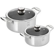 hensslers Topf-Set, Edelstahl, (Set, 2 tlg., je 1 Kochtopf Ø 20 und 24 cm, mit Glasdeckel), 3-Schicht Material mit Wabenstruktur, Induktion, 2,8L und 5,0L