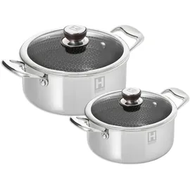 hensslers Topf-Set, Edelstahl, (Set, 2 tlg., je 1 Kochtopf Ø 20 und 24 cm, mit Glasdeckel), 3-Schicht Material mit Wabenstruktur, Induktion, 2,8L und 5,0L