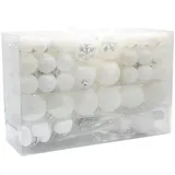 Geschenkestadl 101 teilig Weihnachtskugel Herz Kugel mit Schneeflocke Christbaumspitze mit 100 Metallhaken Anhänger Baumschmuck Weihnachten (Weiss)