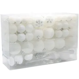 Geschenkestadl 101 teilig Weihnachtskugel Herz Kugel mit Schneeflocke Christbaumspitze mit 100 Metallhaken Anhänger Baumschmuck Weihnachten (Weiss)