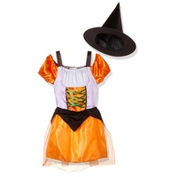 Carnival Toys Kostüm/Verkleidung Hexe Orange, mit Hut, Größe 6-7 Jahre