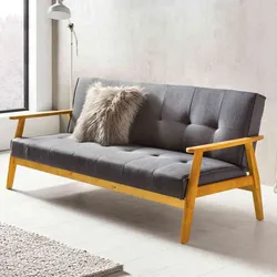 Retro Couch in Dunkelgrau Webstoff Schlaffunktion