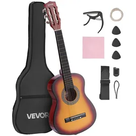 Vevor Konzertgitarre, 780 mm, Holz-Klassikgitarren-Starter-Set für Anfänger, mit Nylonsaiten, Gigbag, Gurt, Stimmgerät, zusätzlichen Saiten, Plektrum, Kapodaster, Linde, für Einsteiger, Sunburst