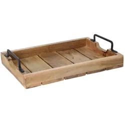 Tablett Holz Frühstück Tablett Serviertablett Vintage Metallgriff 38x25,5x5cm A510