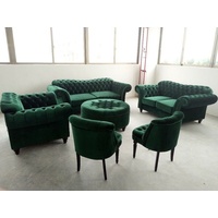 JVmoebel Chesterfield-Sofa, Design Chesterfield Sofagarnitur 6 tlg.Set Sessel Hocker Polster grün